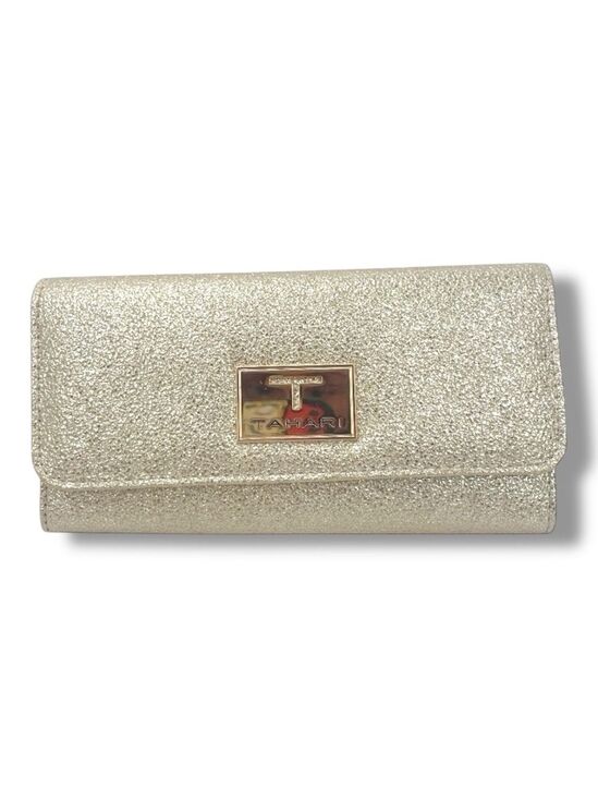 Tahari Handbags - Tahari Metallic Gold RFID Wallet Faux Leather Textured Snap Clutch Purse